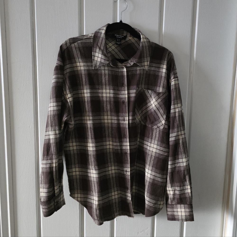 Streetwear Society Brown and Cream Plaid Shirt